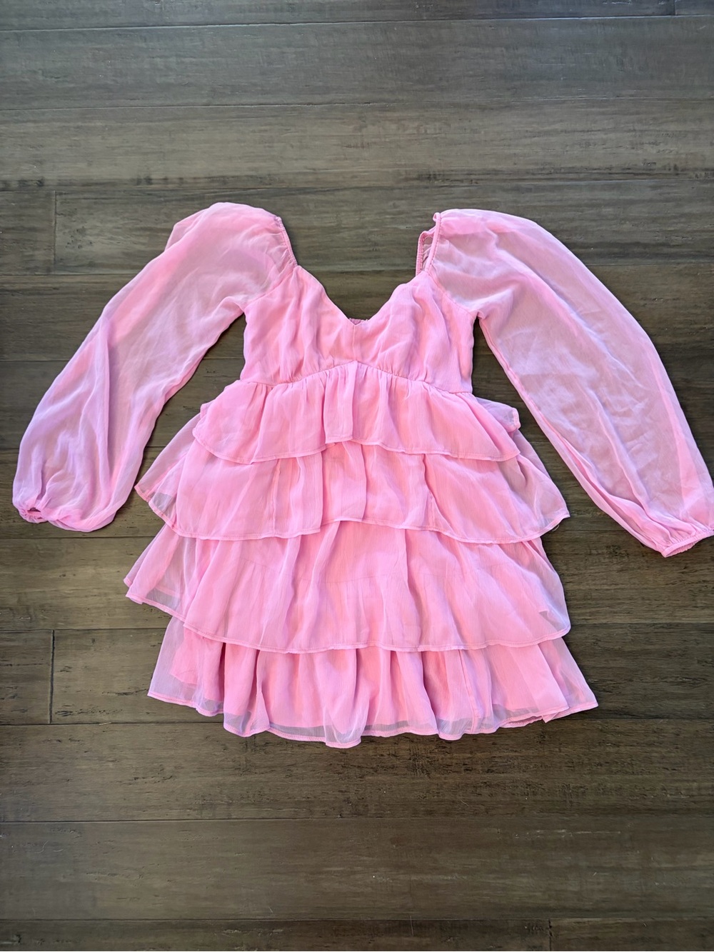 Abercrombie & Fitch Pink Tiered Ruffle Mini Dress Long Sleeve